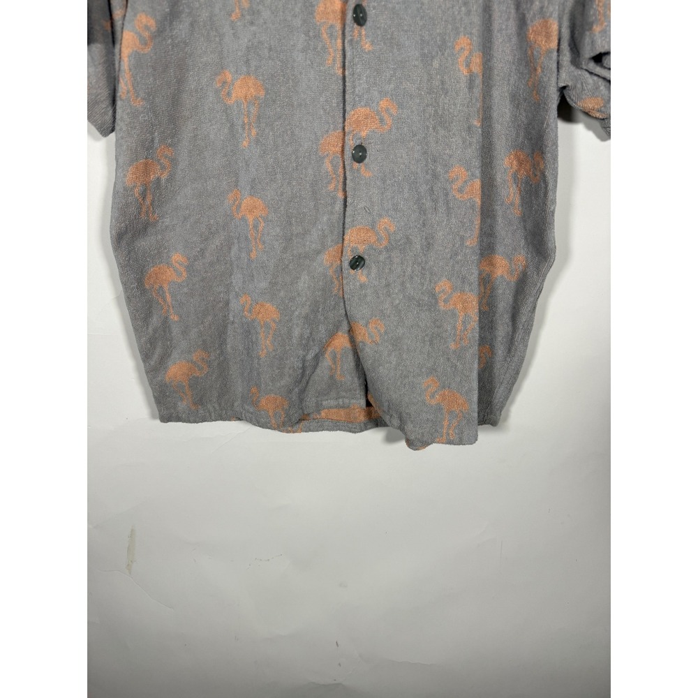 OAS Mens XL Flamingo Terry Cotton Shirt Grey Peach Short Sleeve Button Down - Picture 3 of 8